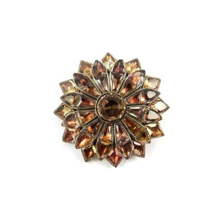 Antique Portuguese orange foiled topaz flower brooch